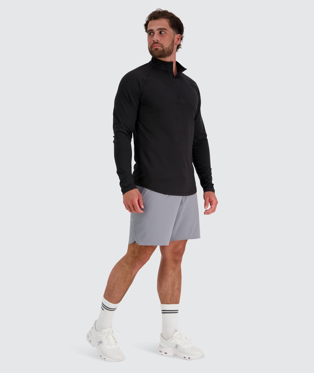 Men's light and sporty half-zip, Model 179 cm / size M#color_black